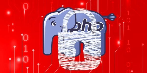 cadeado riscado e elefante simbolo do PHP para demostrar des